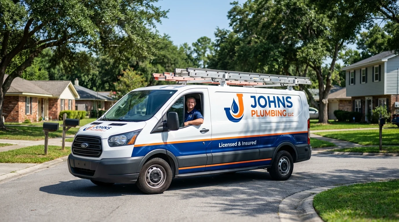 Johns Plumbing LLC service van in Westwood, CA