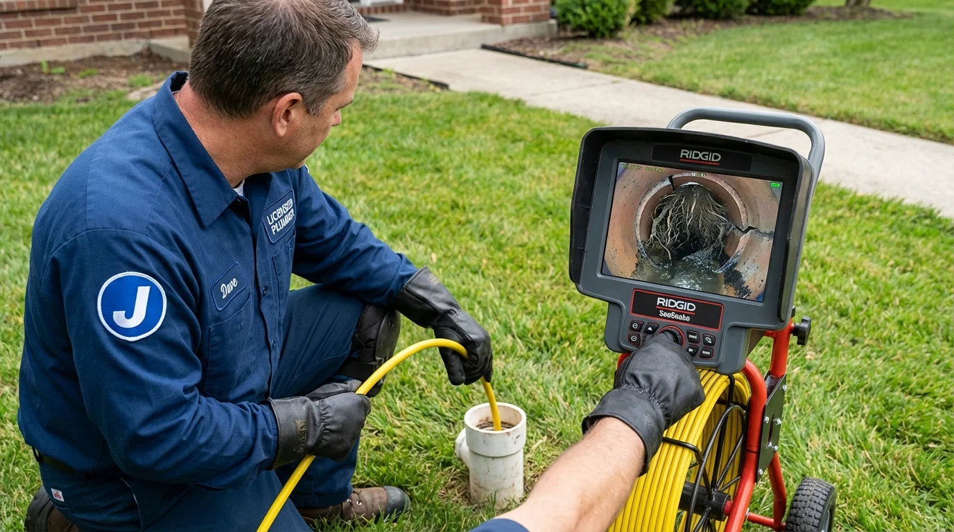 Sewer camera inspection being performed by Johns Plumbing LLC in Westwood