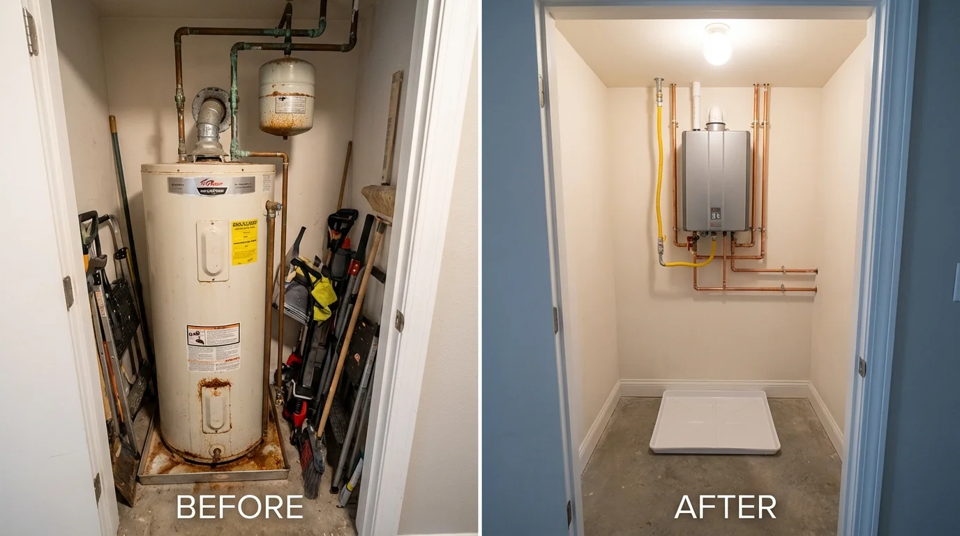 Tank water heater versus wall-mounted tankless unit comparison for Westwood, CA homeowners