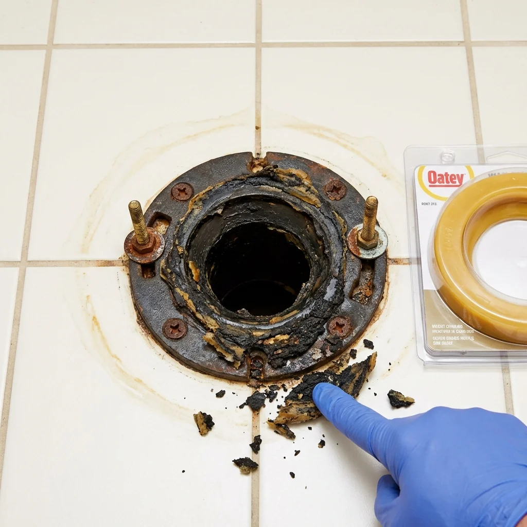 Failed wax ring showing water seepage at the base of a toilet in a Westwood, CA home