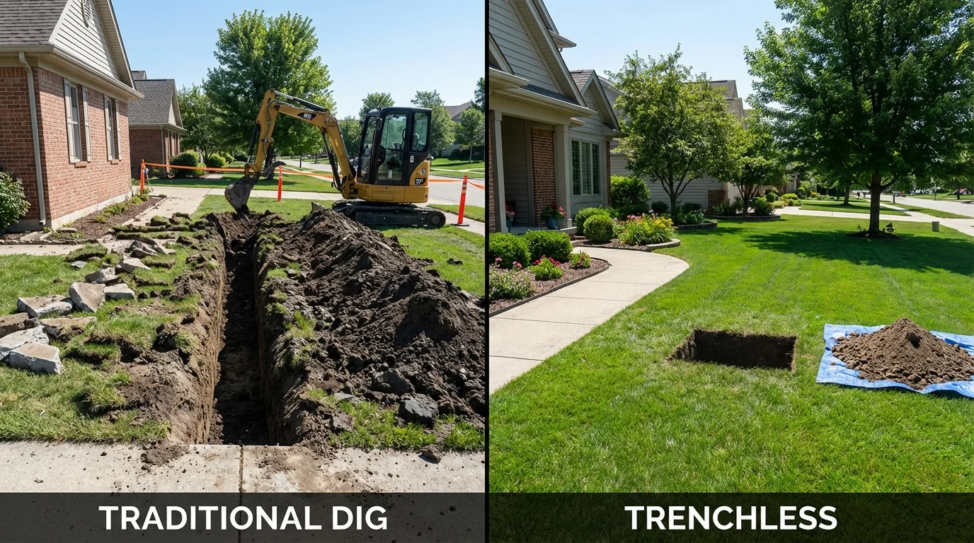 Trenchless sewer repair with minimal yard damage versus traditional excavation in Westwood, CA